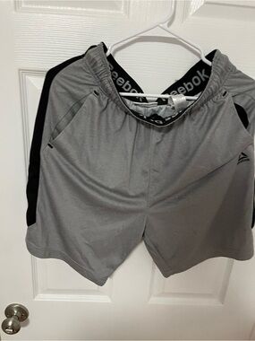 Reebok Gray Athletic Shorts with Black Side Panels